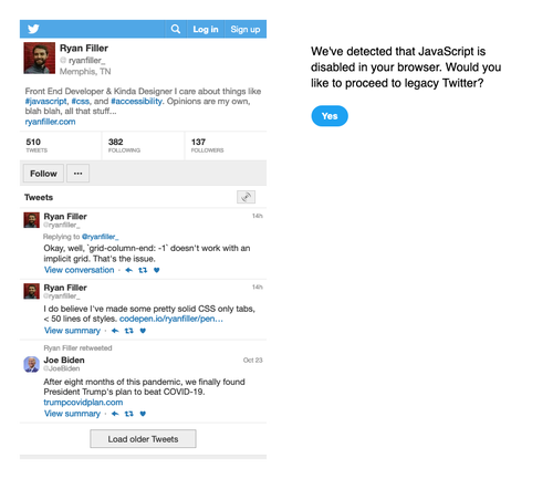 screenshots of mobile and desktop twitter pages