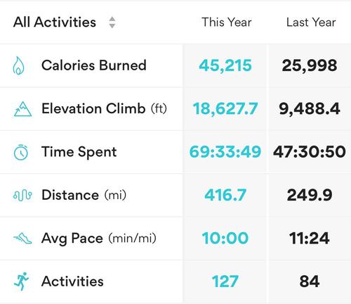 2020 running stats from Runkeeper