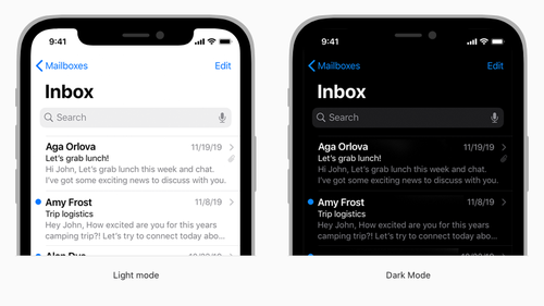 Apple Human Interface Guidelines example of light versus dark mode