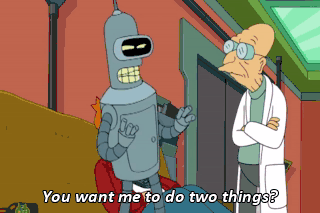 Bender talking to Fry and The Professor