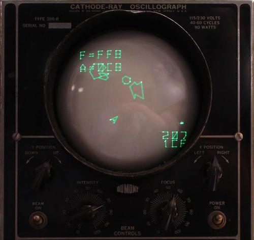 Asteroids-like video game played on an oscillograph