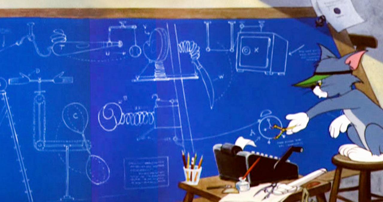 Tom from Tom and Jerry designing a better mouse trap